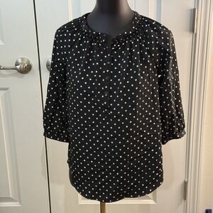 Lauren Ralph Lauren Women's Black‎ & White Fajola Polka Dot Top Petite XS